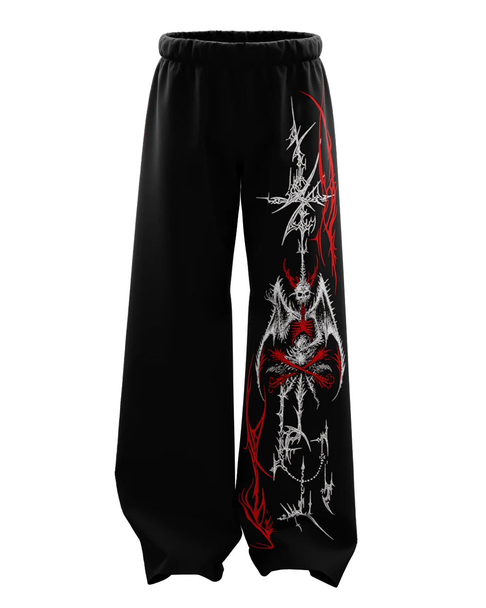 Black Demon Skeleton Wide Leg Sweatpants – Gothic Oversized Streetwear Joggers