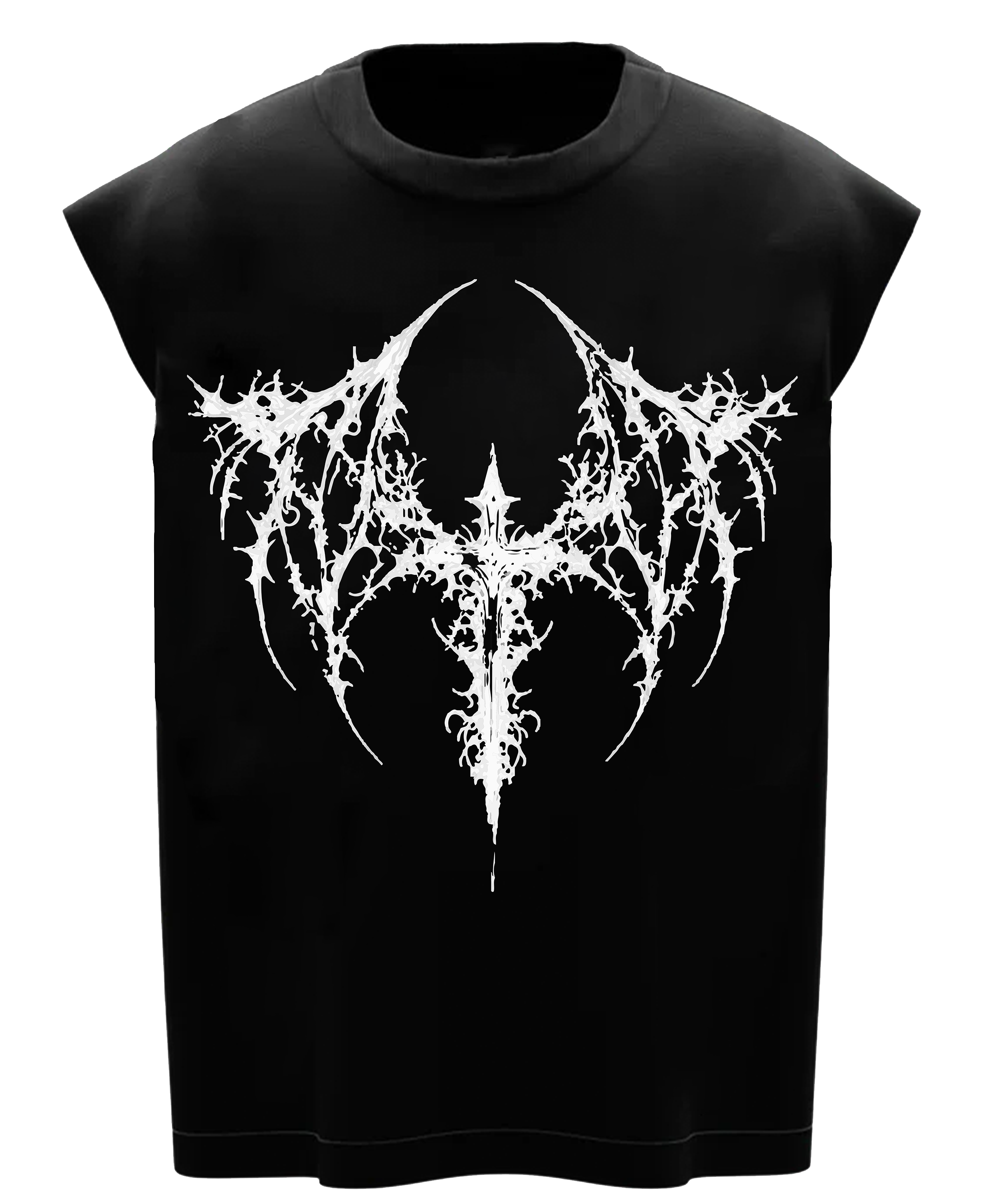 Black Metal Winged Boxy Gym Vest - Oversized Sleeveless Workout Tee
