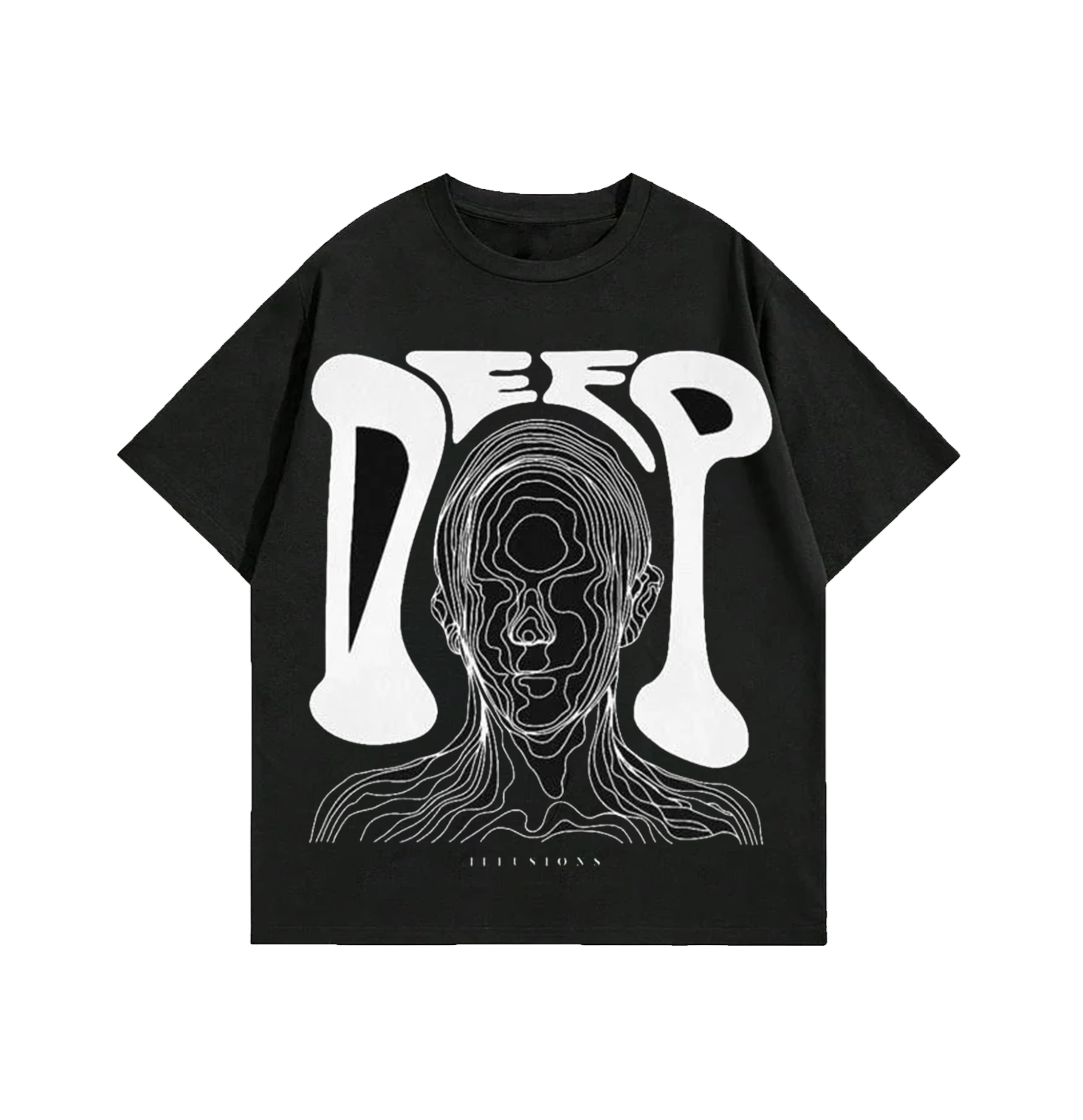 "DEEP ILLUSIONS" Abstract Graphic Oversized Black Unisex T-Shirt