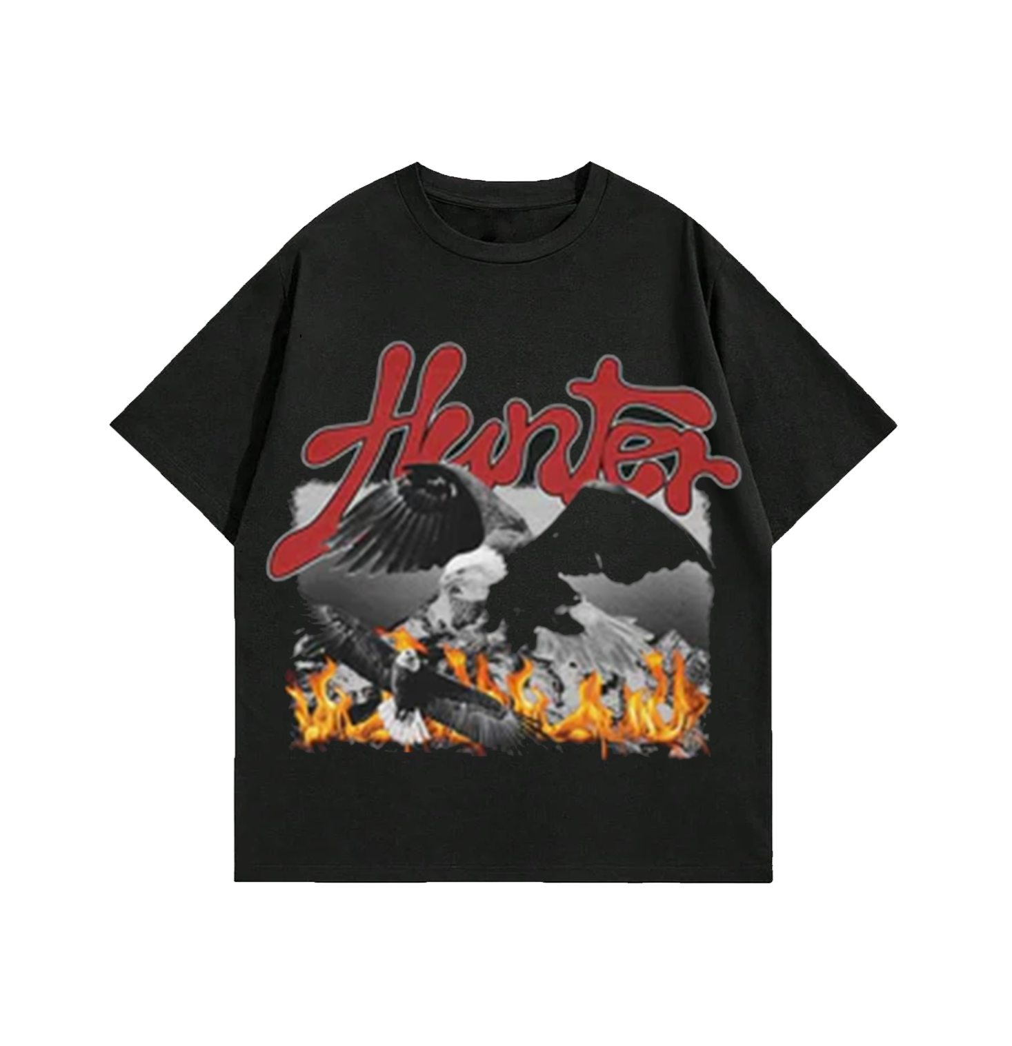 "Hunter" Eagle Graphic Oversized Black Unisex T-Shirt