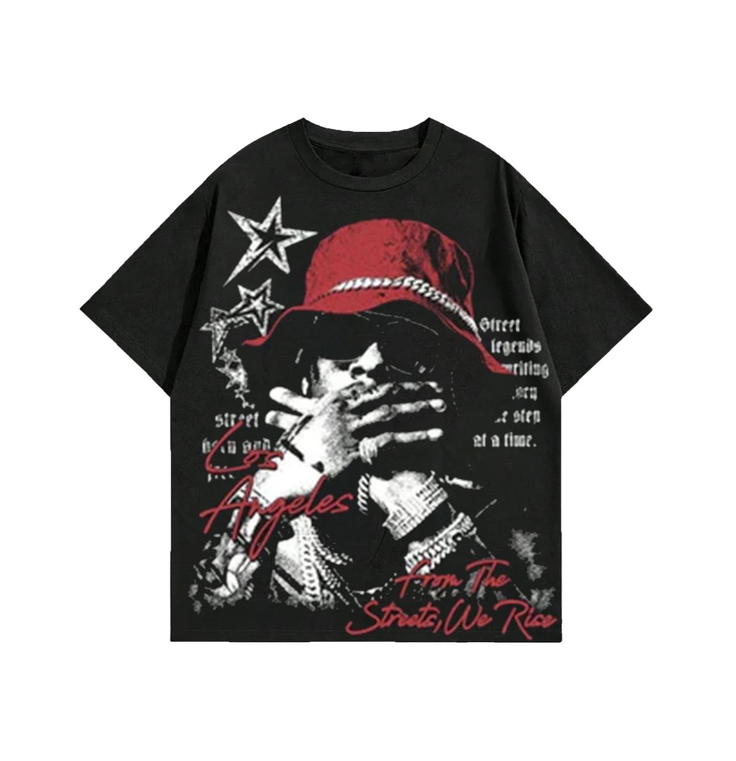 Los Angeles "From The Streets We Rise" Graphic Tee – Black Oversized Hip Hop Streetwear T-Shirt