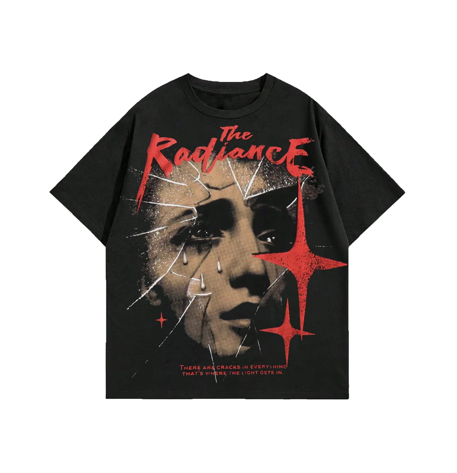 The Radiance Crying Face Shattered Glass Tee – Black Oversized Streetwear T-Shirt
