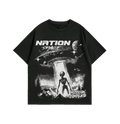 "Nation Space" Alien Graphic Oversized Black Unisex T-Shirt