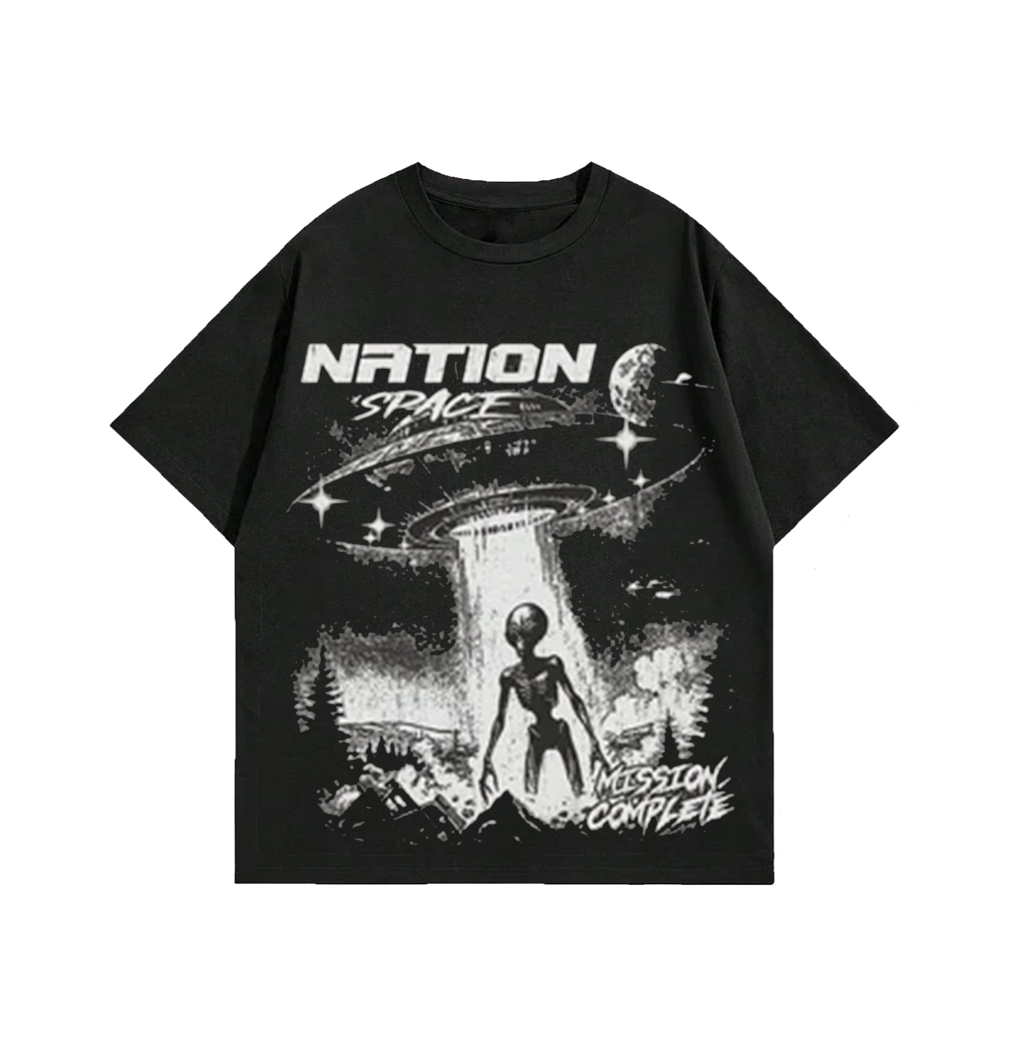"Nation Space" Alien Graphic Oversized Black Unisex T-Shirt