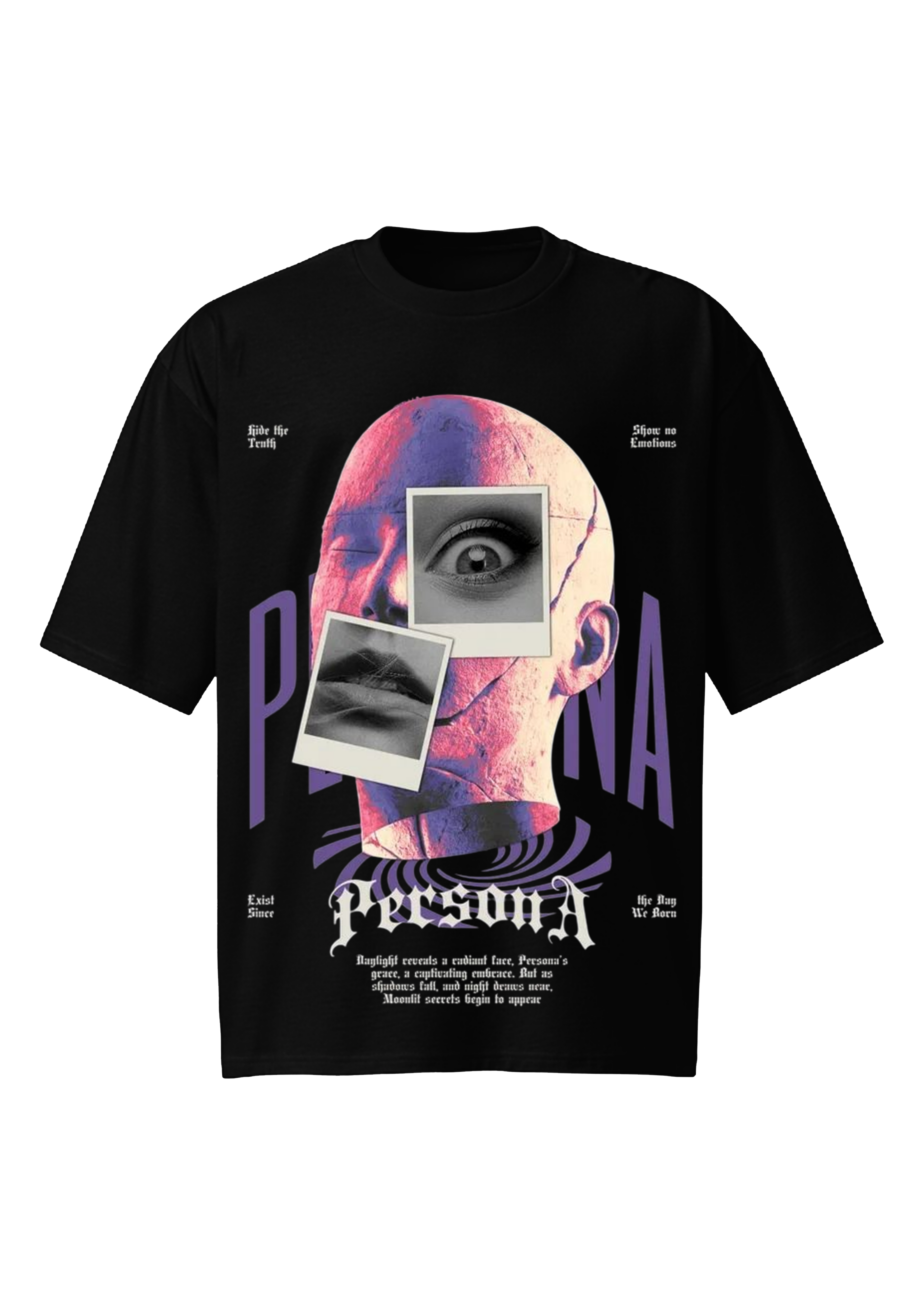 Persona Dark Surrealist Black Oversized Tee - Cyber Grunge Shirt
