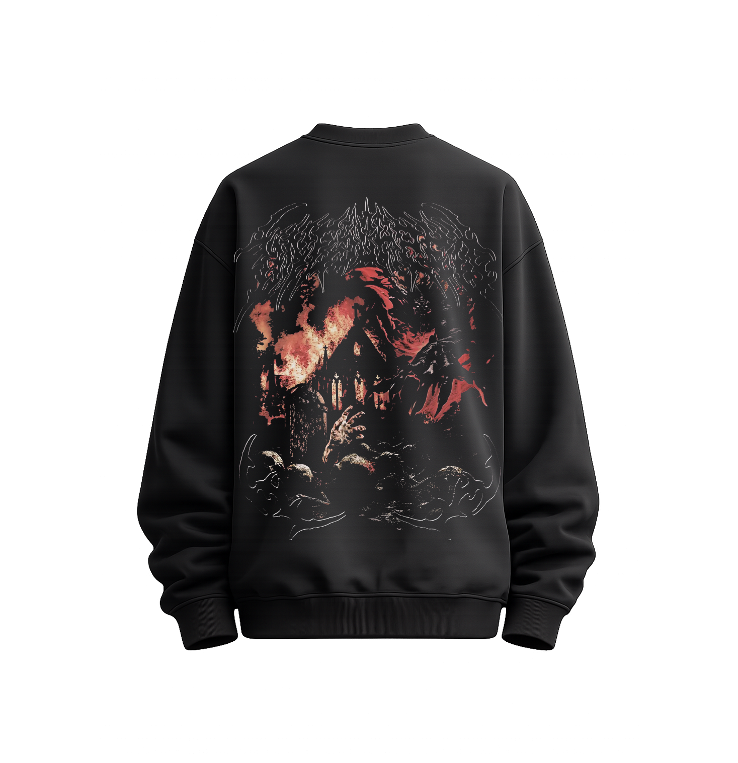 Inferno Reaper Oversized Black Sweatshirt | Gothic Streetwear Crewneck