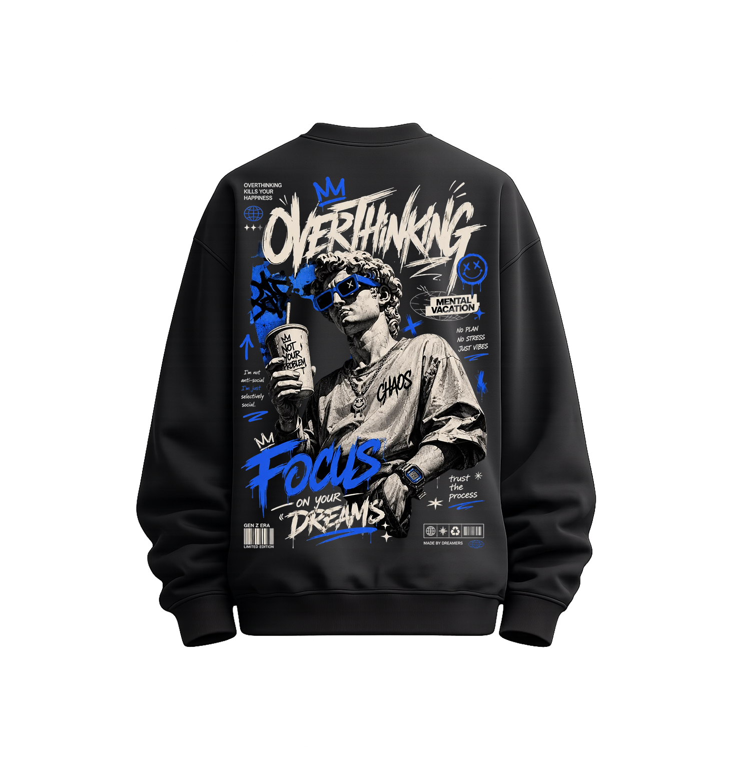 Overthinking Focus on Your Dreams Oversized Sweatshirt | Premium Graphic Streetwear | Shubhovastra