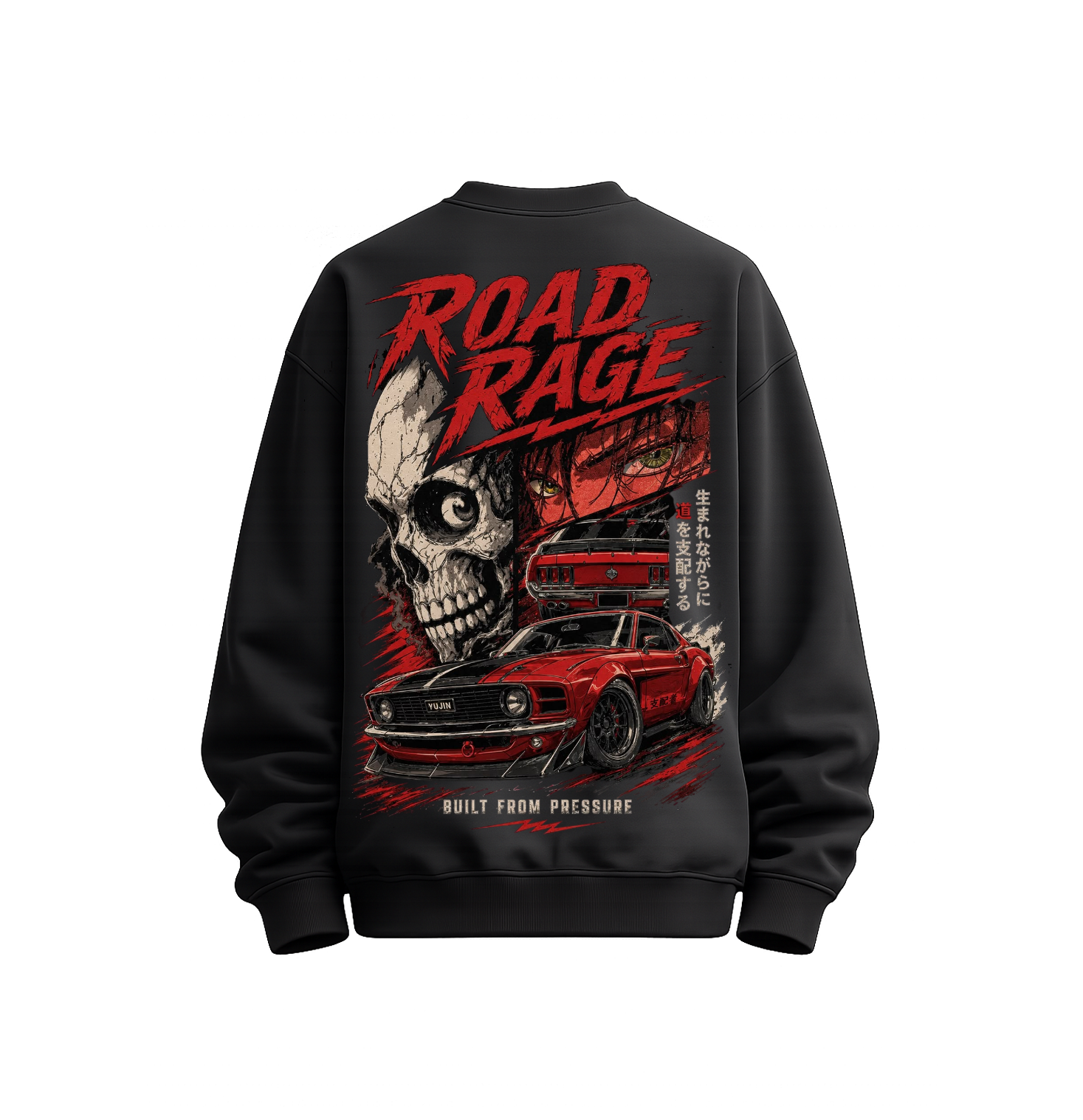 Road Rage Oversized Black Sweatshirt | Vintage Muscle Car Graphic Streetwear
