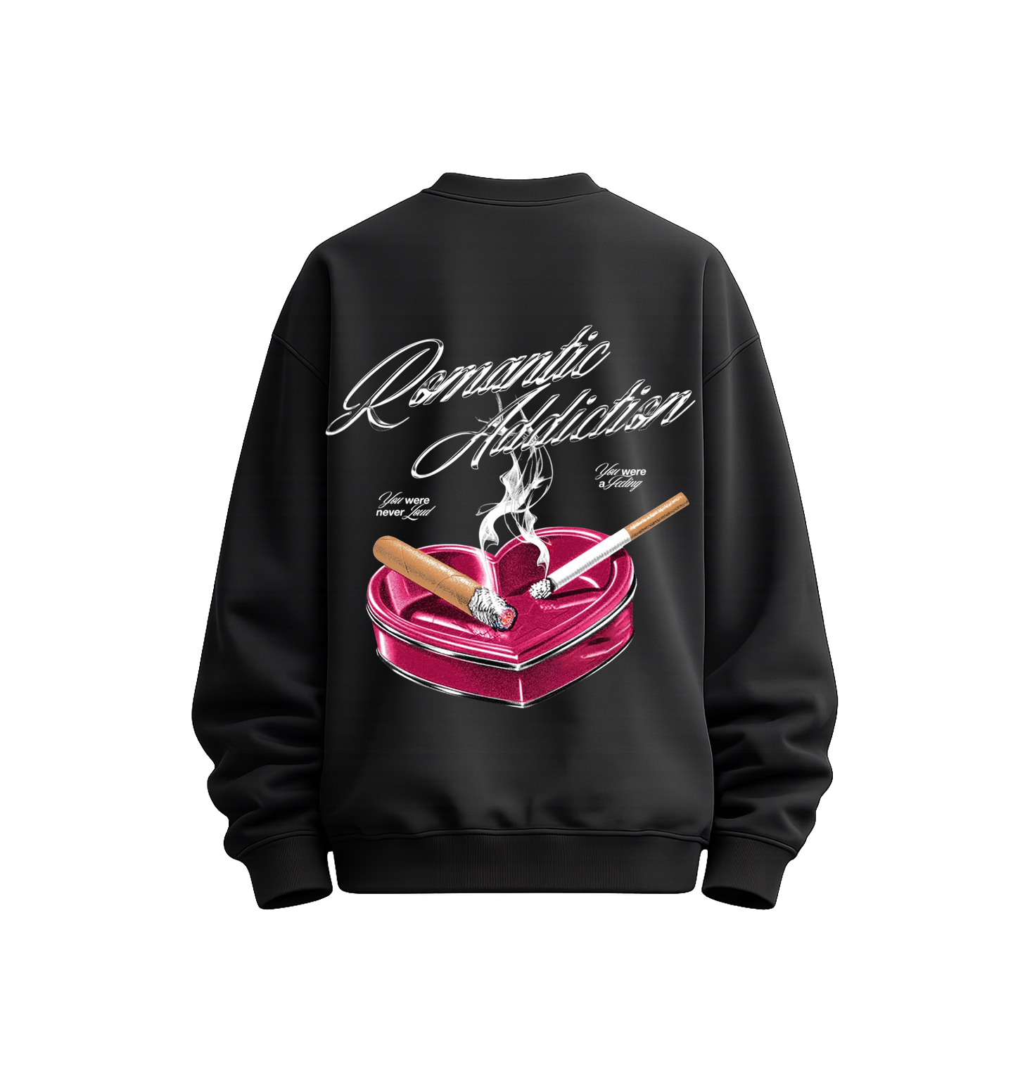 Romantic Addiction Oversized Black Sweatshirt | Heartbreak Graphic Streetwear