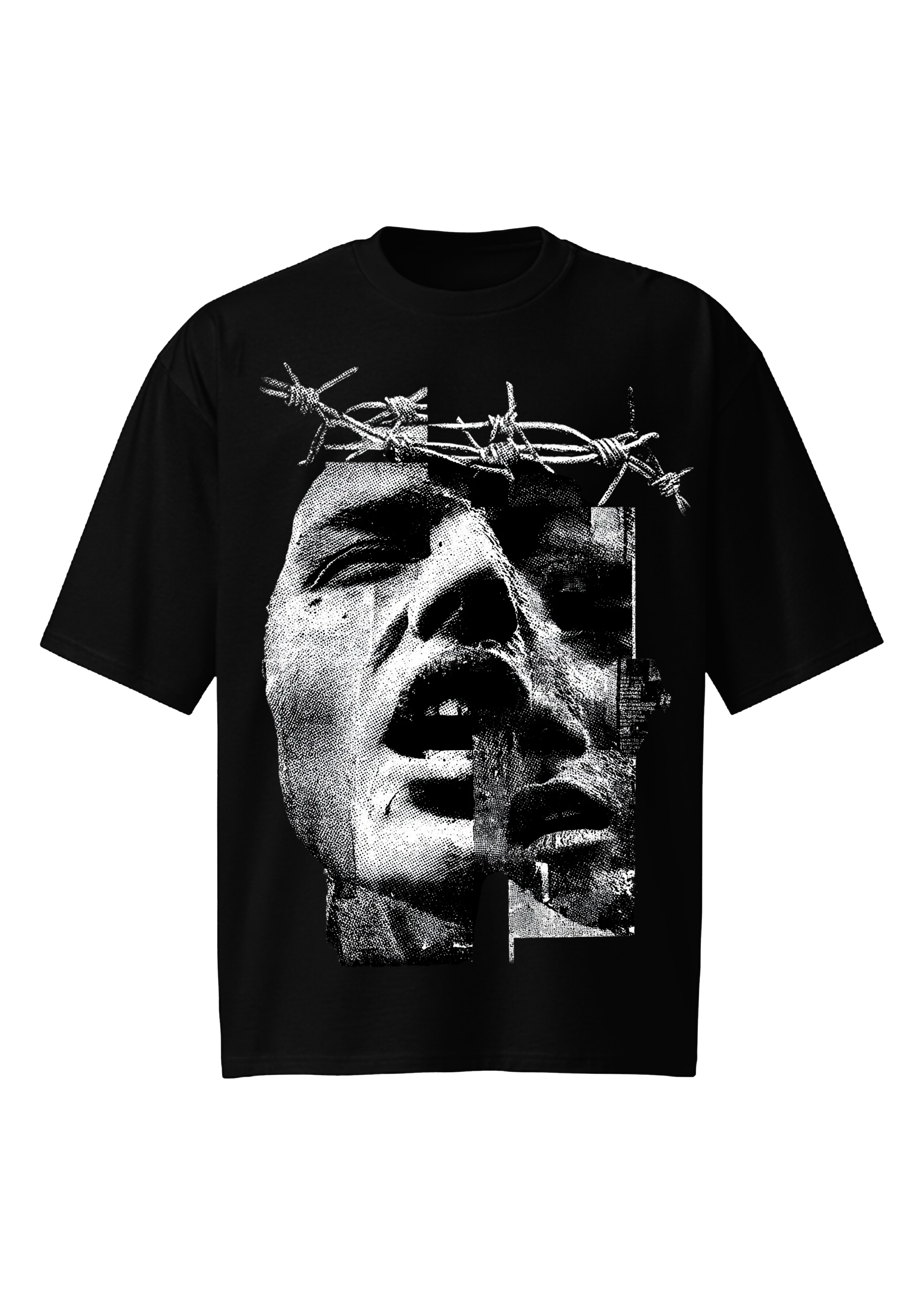 Thorns Crown Split Face Black Oversized Tee - Dark Grunge Shirt