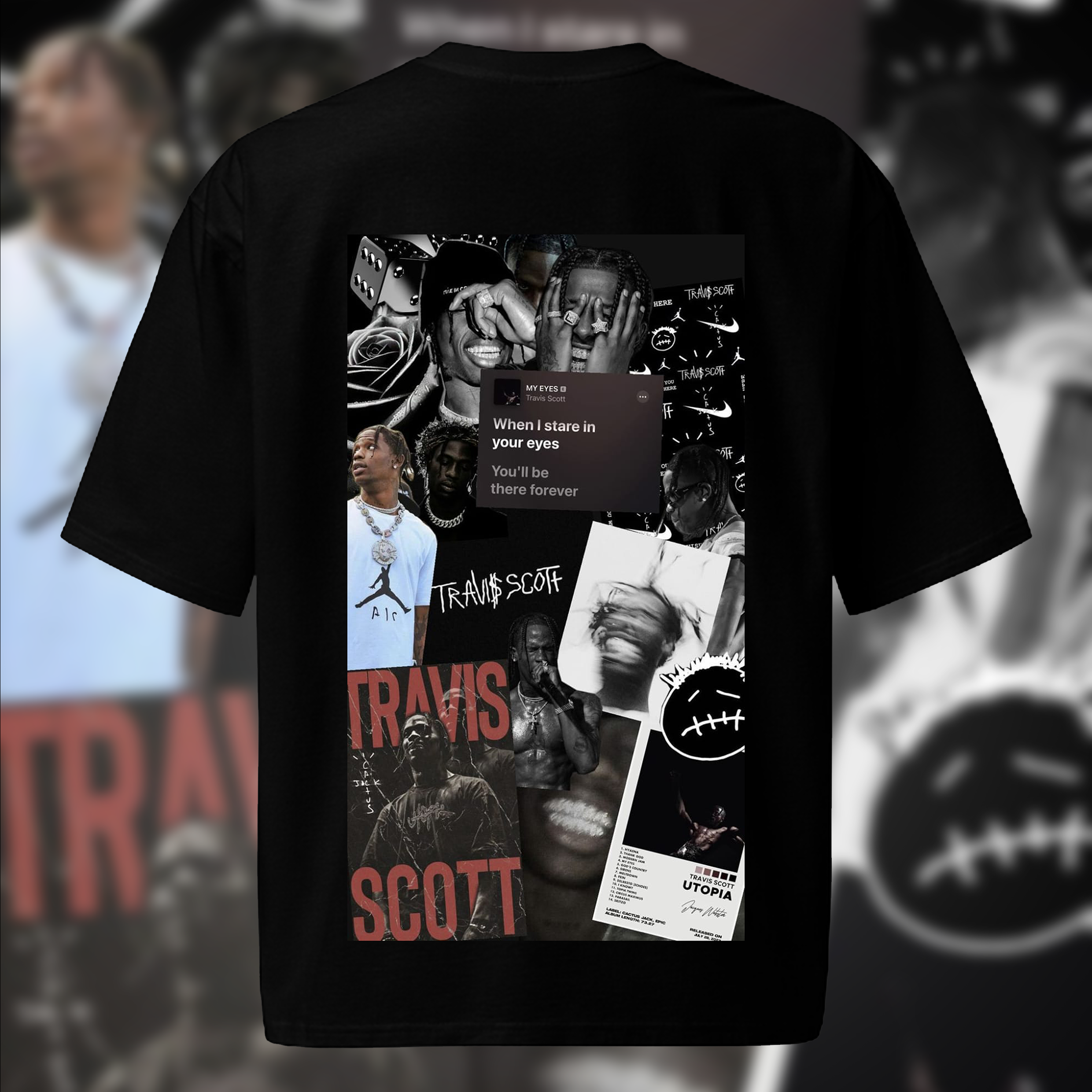 Travis Scott "MY EYES" Utopia Collage Graphic T-Shirt - Black