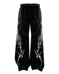Black Tribal Lightning Wide Leg Sweatpants – Oversized Gothic Streetwear Joggers