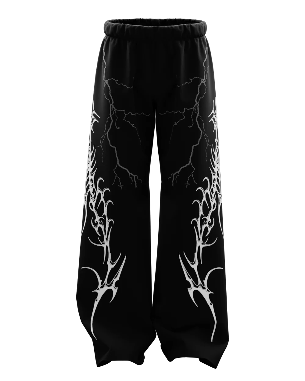 Black Tribal Lightning Wide Leg Sweatpants – Oversized Gothic Streetwear Joggers