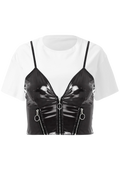 Half Sleeve Crop Top with Black Corset Detail | Korean Street Style Fashion